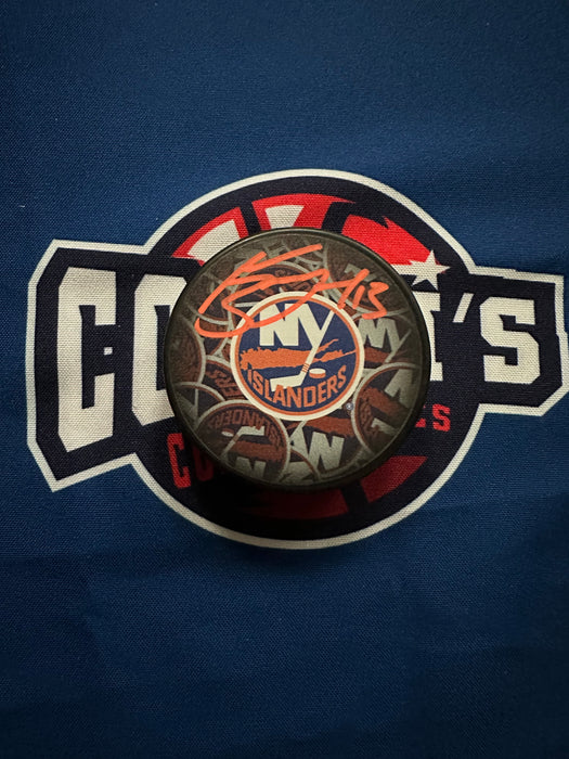 Mathew Barzal Autographed NY Islanders Clone Series Logo Puck (Fanatics)