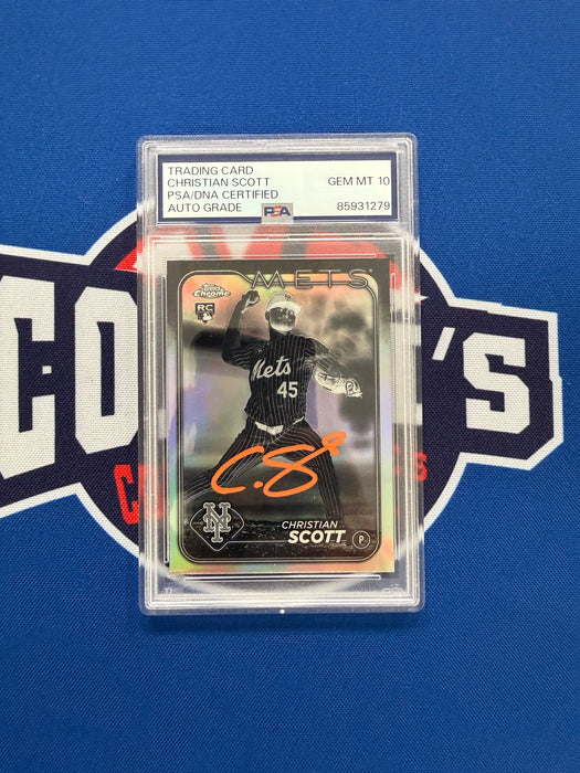 Christian Scott Autographed 2024 Topps Chrome NEGATIVE Refractor Rookie Card #USC161 Gem 10 Auto (PSA SLAB)