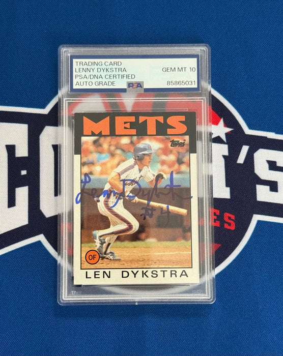 Lenny Dykstra Autographed 1986 Topps Rookie Card Gem Mint 10 Auto (PSA SLAB)