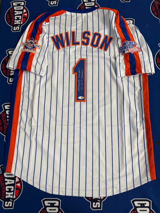 Mookie Wilson Autographed NY Mets CUSTOM Jersey w/ 86 WS Champs (JSA)