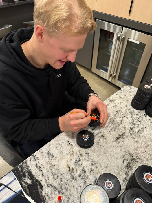 Emil Heineman Autographed NY Islanders Logo Puck (JSA)