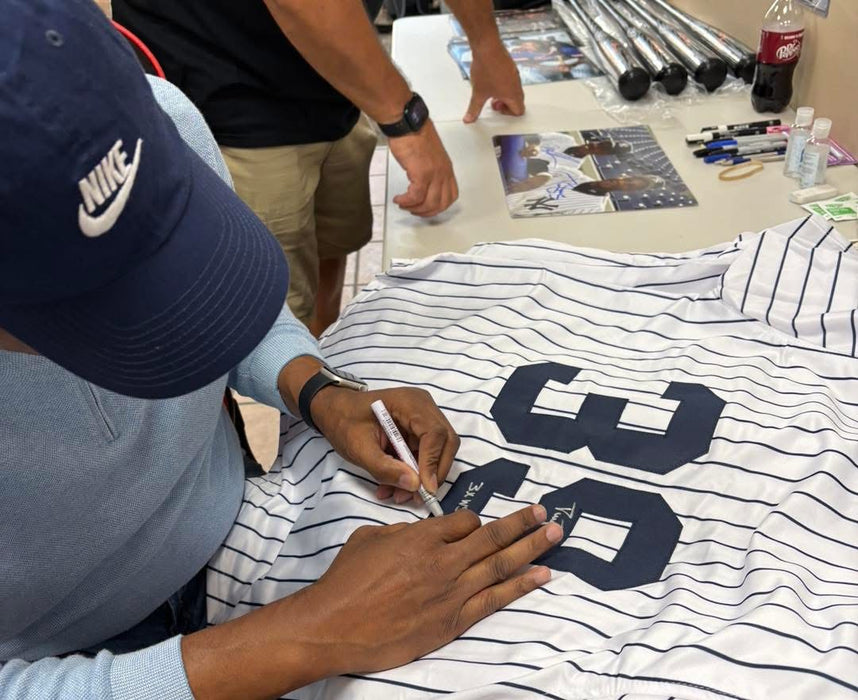 Darryl Strawberry Autographed Custom NY Yankees Jersey w/ 3x WS Champs (JSA)
