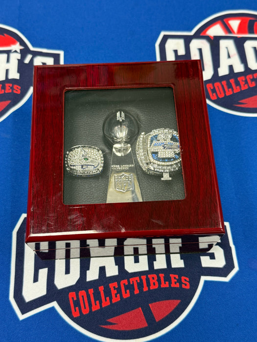 Seattle Seahawks 3pc Replica Super Bowl Ring & Trophy with Display Box