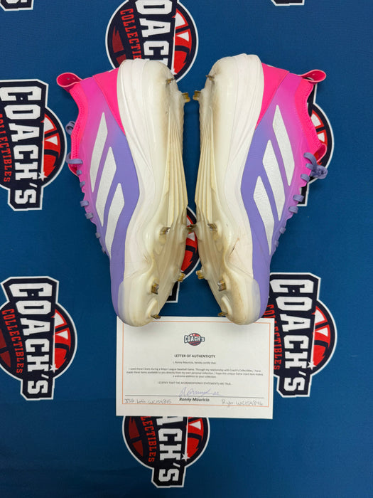 GAME USED Ronny Mauricio Autographed PAIR of Adidas Cleats w/ Game Used 2025 Inscription (JSA)