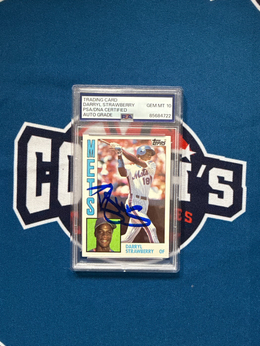 Darryl Strawberry Autographed 1984 Topps Slabbed Rookie Card Gem 10 Auto (PSA Slab)