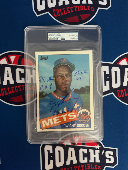 Dwight "Doc" Gooden Autographed 1985 JUMBO Topps 5x7 Rookie Card w/ Multiple Inscriptions (PSA SLAB)