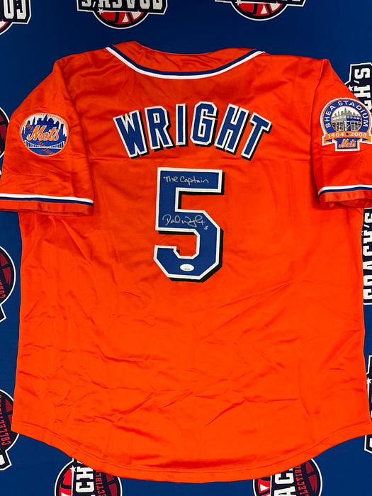 David Wright Autographed NY Mets CUSTOM Orange Jersey with The Captain Inscription (JSA)