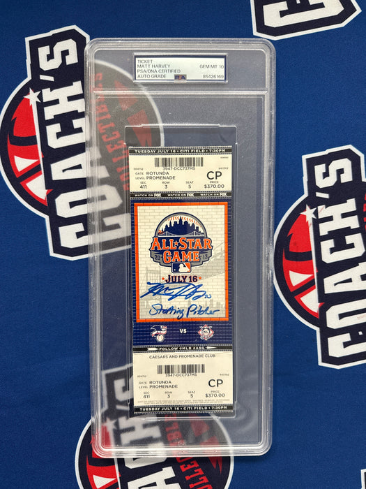 Matt Harvey Autographed 2013 MLB All Star Game Ticket w/ Starting Pitcher Inscription (PSA SLAB)