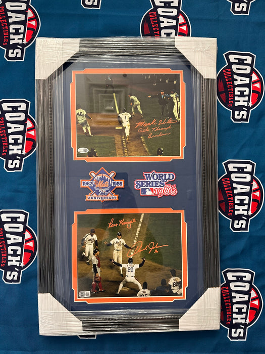 FRAMED Mookie Wilson, Howard Johnson & Ray Knight Triple Autographed 8x10 Photos Display (JSA/Beckett)