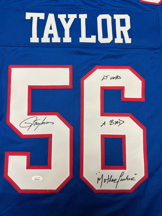 Lawrence Taylor Autographed NY Giants CUSTOM Blue Home Jersey with Inscription (JSA)