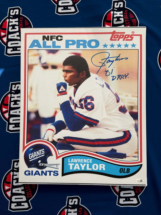 Lawrence Taylor Autographed 16x20 1982 Topps RC Wrapped Canvas w/ 81 DROY Inscription (JSA)