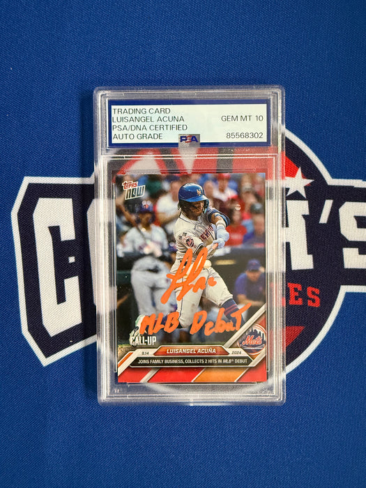 Luisangel Acuna Autographed LE /10 2024 Topps Now #700 Slabbed Card Gem 10 Auto w/ MLB Debut (PSA Slab)