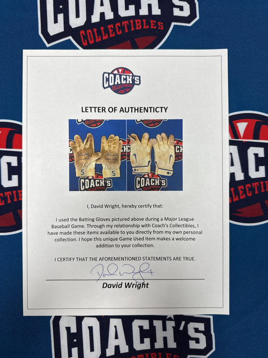 GAME USED David Wright Autographed PAIR of Nike Batting Gloves w/ Game Used Inscription (Beckett)