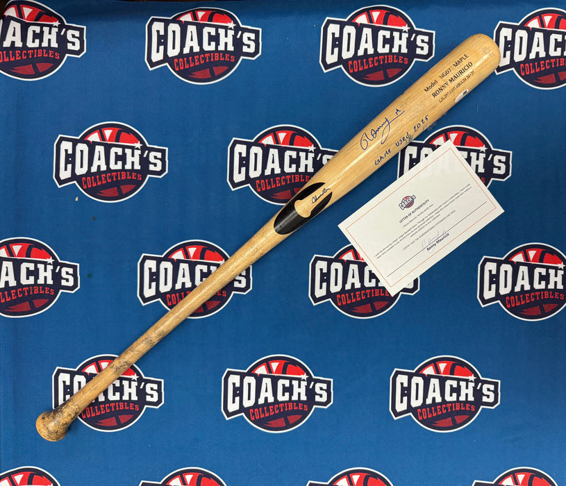 Ronny Mauricio Autographed GAME USED Bat from 2025 Season w/ Inscr (JSA)