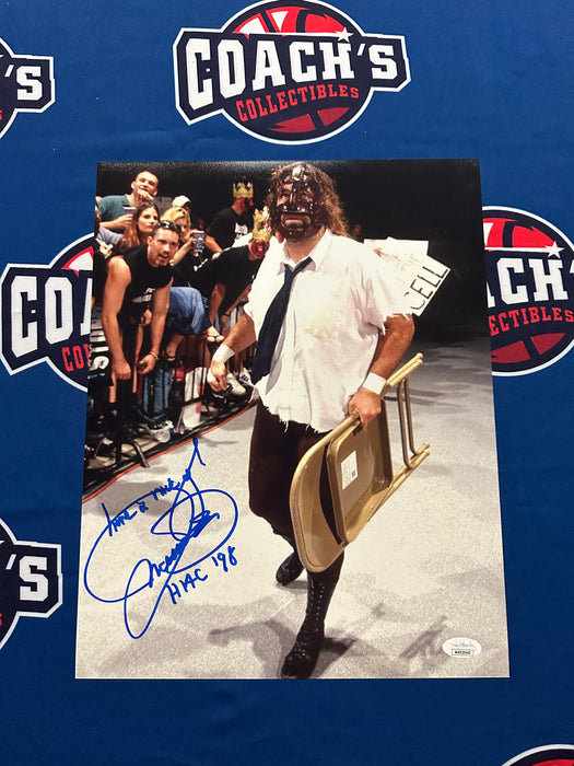 Mick Foley Autographed Mankind With Chair 11x14 Photo with Multi Inscriptions (JSA)