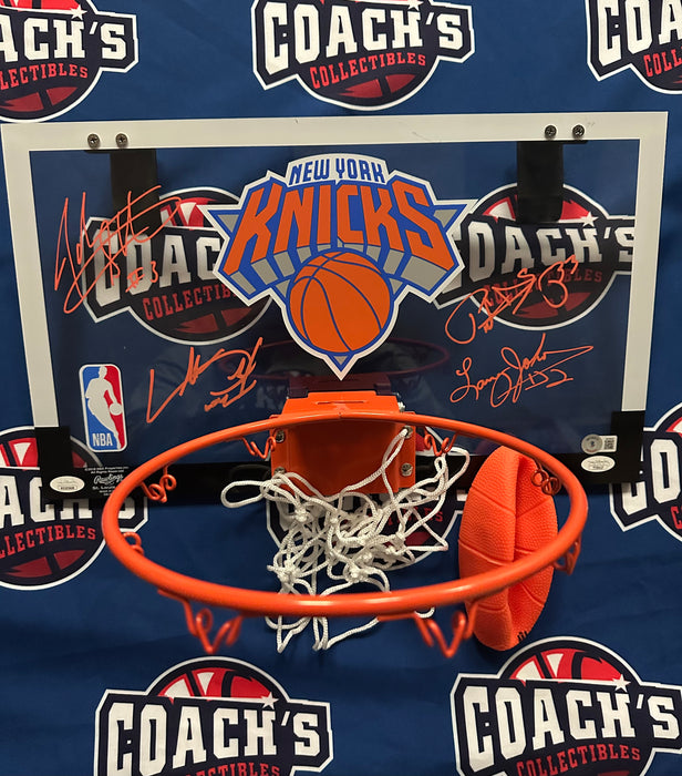 Patrick Ewing, John Starks, Larry Johnson & Charles Oakley QUAD Autographed NY Knicks Mini Backboard (JSA)