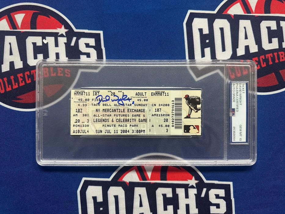 David Wright Autographed 2004 Futures Game Ticket Stub Gem 10 Auto Grade (PSA SLABBED)