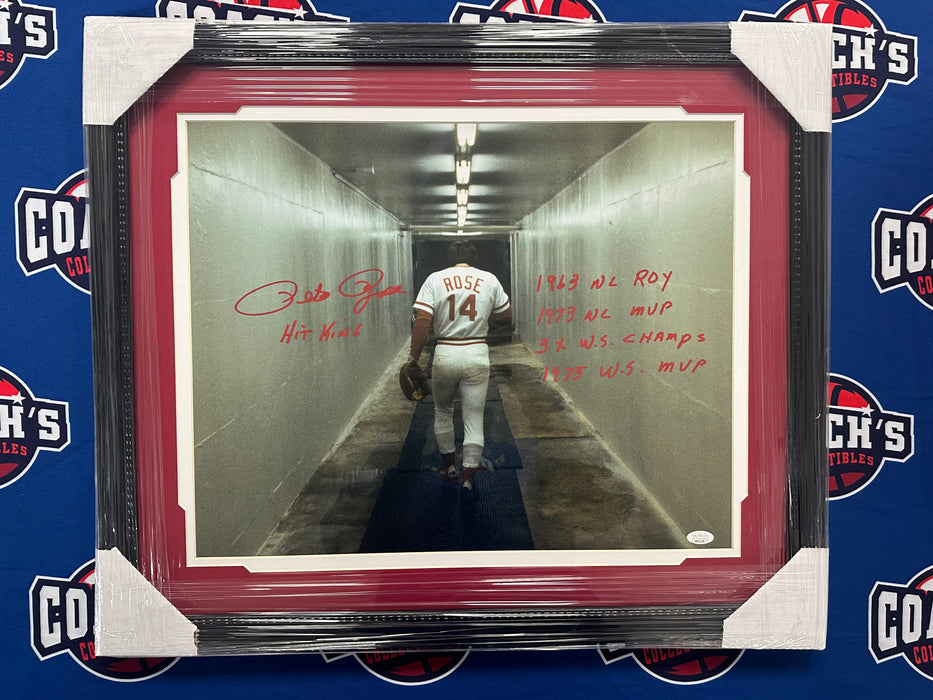 FRAMED Pete Rose Autographed 16x20 Tunnel Photo with Multiple Inscriptions (JSA)