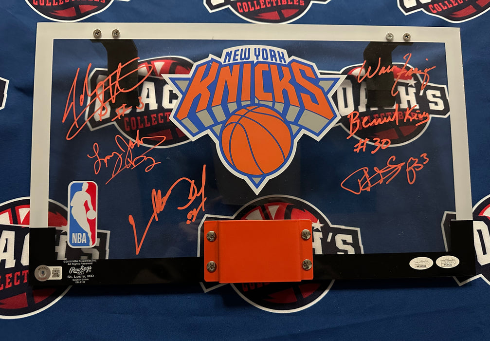 Patrick Ewing, Bernard King, John Starks, Larry Johnson, Walt Frazier & Charles Oakley Autographed NY Knicks Mini Backboard (JSA)