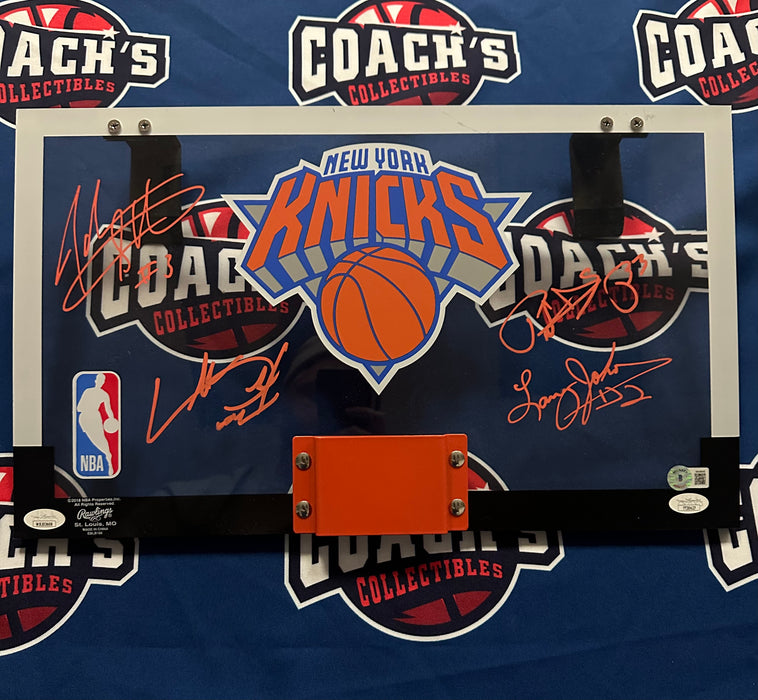 Patrick Ewing, John Starks, Larry Johnson & Charles Oakley QUAD Autographed NY Knicks Mini Backboard (JSA)
