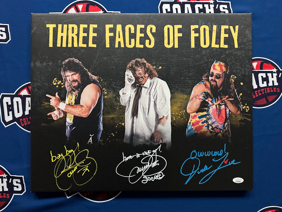 Triple Signed 16x20 Faces of Foley Canvas with Multi Inscriptions (JSA)