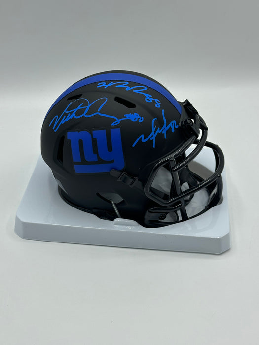 Victor Cruz, Hakeem Nicks & Mario Manningham TRIPLE Autographed NY Giants Eclipse Mini Helmet (Beckett)