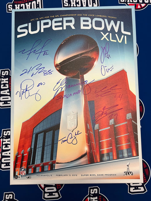 Multi Signed NY Giants Super Bowl XLVI 30x22 Program Canvas (Beckett/Fanatics)