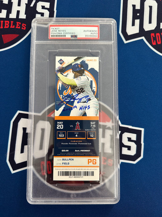 Jose Reyes Autographed 2000th Hit Game Ticket Stub with Inscription (PSA SLABBED)