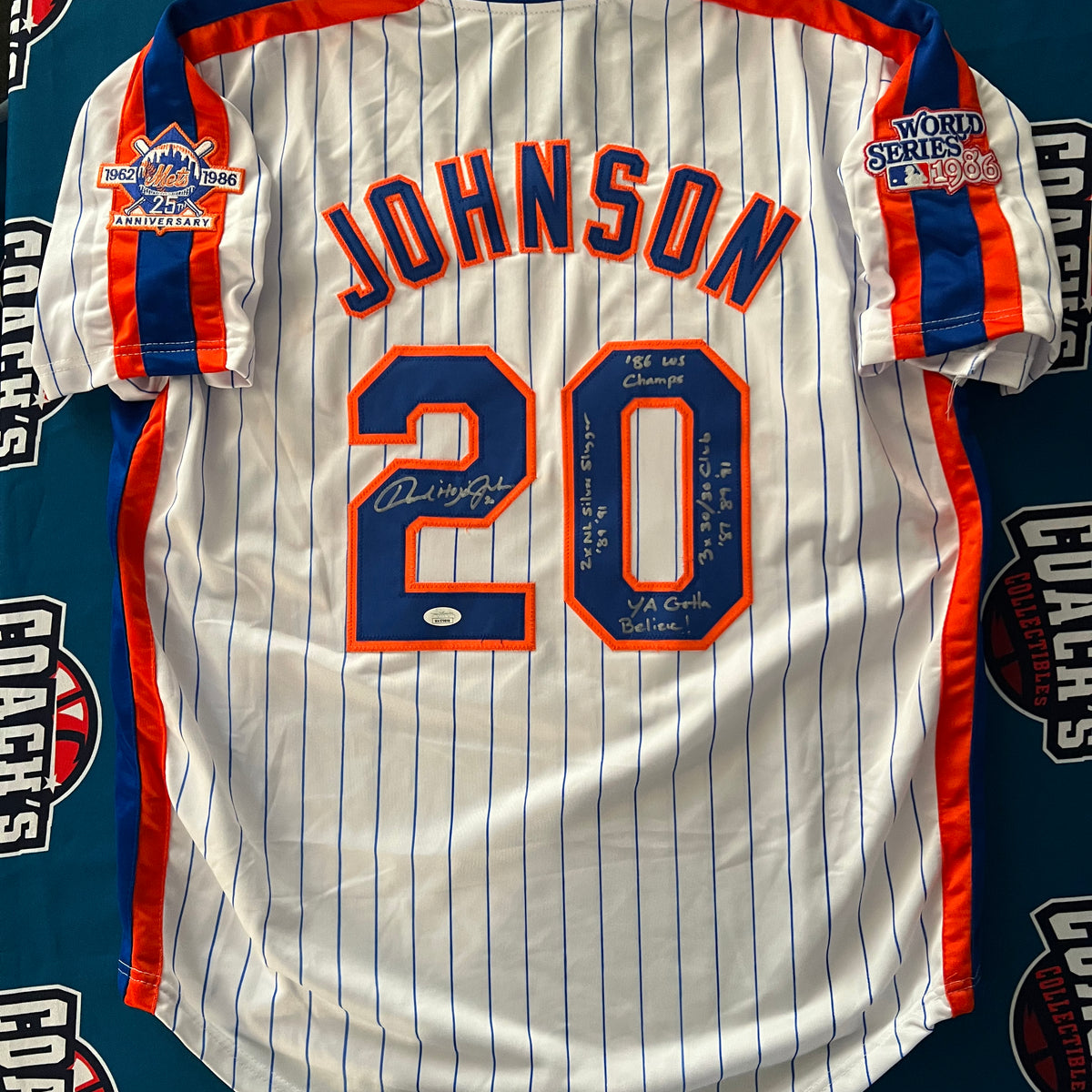 Howard Johnson Autographed CUSTOM NY Mets Jersey w/ Multi Inscr