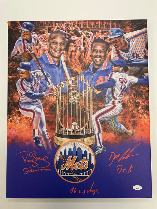 Darryl Strawberry & Doc Gooden Dual Autographed 16x20 Custom Wrapped Canvas with Multi Inscriptions (JSA)
