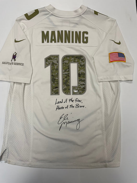 Eli Manning Autographed Nike Salute to Service Jersey with Multi Inscription (Fanatics)