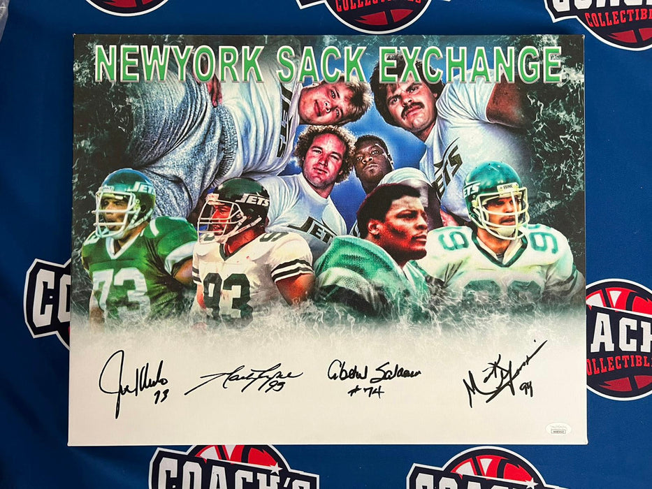 Quad Autographed NY Jets Sack Exchange Custom Edit 16x20 Canvas (JSA)