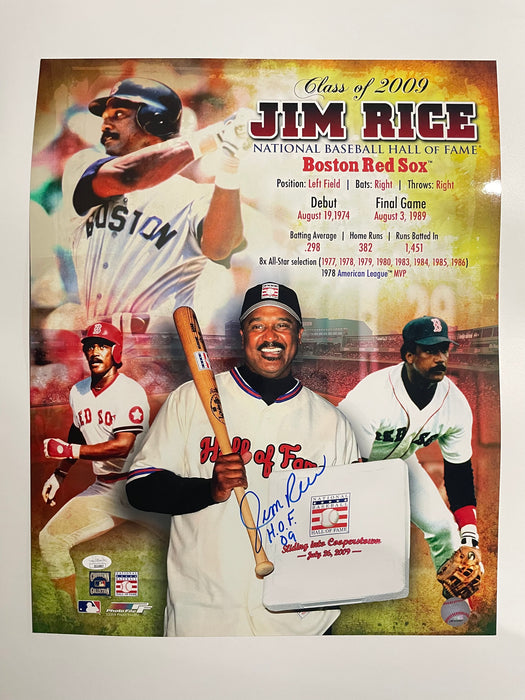 Jim Rice Autographed Hall of Fame Collage 16x20 Photo with HOF 09 Inscription (JSA)