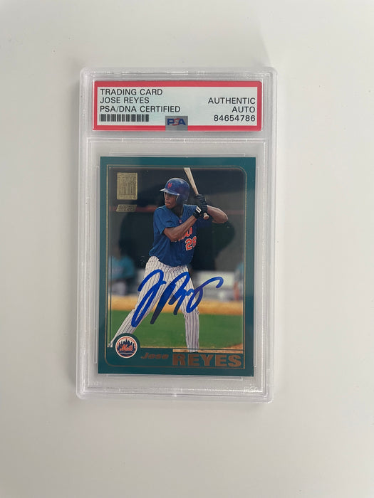 Jose Reyes Autographed NY Mets 2001 Topps Rookie Trading Card (PSA SLAB)