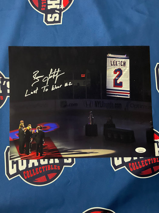 Brian Leetch Autographed 11x14 Retirement Night Photo with Last to Wear #2 Inscription (JSA)