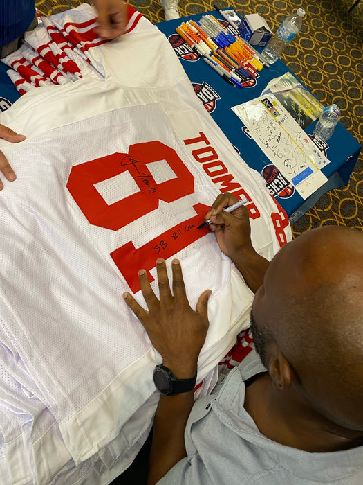 Amani Toomer Autographed NY Giants CUSTOM White Road Jersey with SB XLII Patch on Sleeve (JSA)