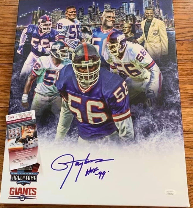 Lawrence Taylor Autographed Custom Graphic Collage Canvas w/ HOF 99 Inscription (JSA)