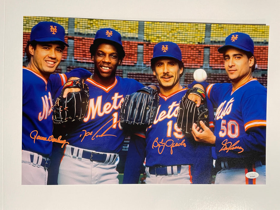Doc Gooden, Ron Darling, Sid Fernandez, & Bobby Ojeda Quad Signed 12x18 Photo (JSA)