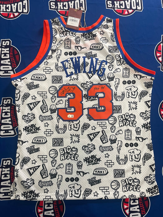 Patrick Ewing Autographed NY Knicks "Graffiti Doodle" Swingman Jersey w/ HOF 08 Inscr (Beckett)