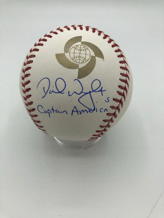 David Wright Autographed 2013 World Baseball Classic Logo Baseball with Captain America Inscription (JSA)