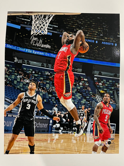 Zion Williamson Autographed 16x20 New Orleans Pelicans Dunking Photo (Fanatics)