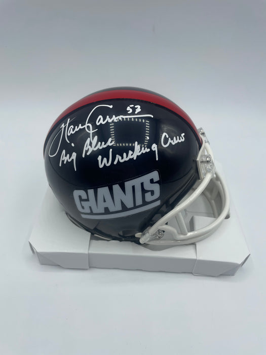 Harry Carson Autographed Retro NY Giants Mini Helmet with Big Blue Wrecking Crew Inscription (Beckett)