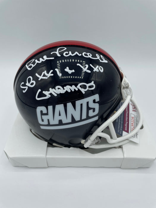Bill Parcells Autographed NY Giants Retro 1981-99 Mini Helmet w/ SB XXI & XXV Champs Inscription (JSA)