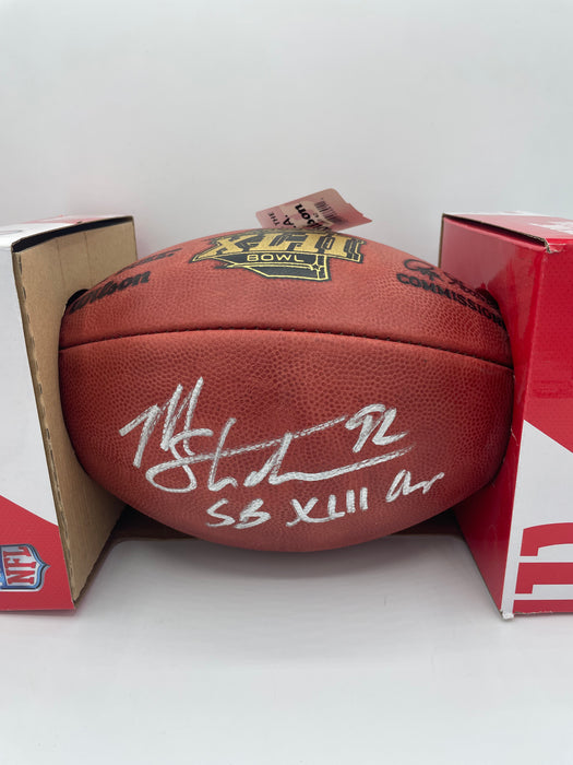 Michael Strahan Autographed NFL Official "The Duke" SB XLII Football with SB XLII Champs Inscription (Beckett)