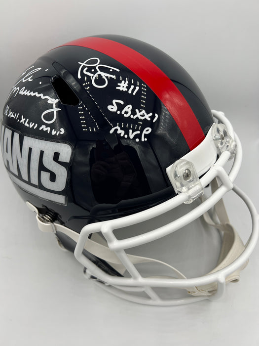 Eli Manning, Phil Simms & Ottis Anderson Triple Autographed Full Size Replica NY Giants Helmet with Multi Inscriptions (Fanatics/Beckett)