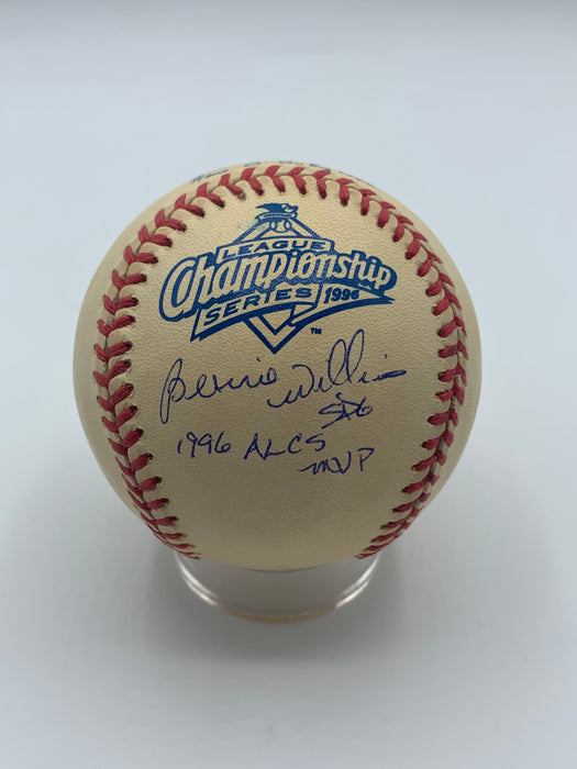 Bernie Williams Autographed 1996 ALCS Logo Baseball with 1996 ALCS MVP Inscr (Beckett)