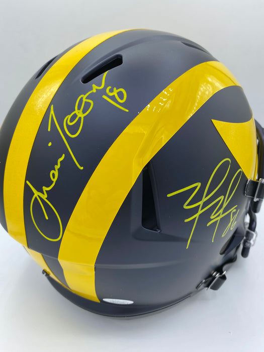 Dual Amani Toomer & Mario Manningham Autographed Michigan Wolverines Speed Replica Helmet (JSA)