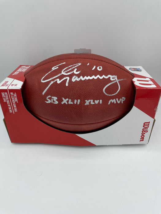 Eli Manning Autographed NFL Official "The Duke" Football with SB XLII, XLVI MVP Inscription (Fanatics)