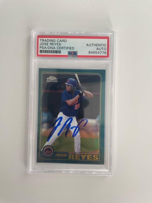 Jose Reyes Autographed NY Mets 2001 Topps Chrome Rookie Trading Card (PSA SLAB)