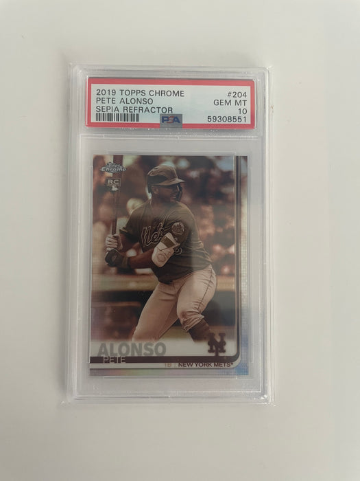 Pete Alonso Encapsulated 2019 Topps Chrome Sepia Refractor Rookie Card #204 Gem Mint 10 (PSA)